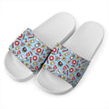 Colorful Medical Pattern Print White Slide Sandals