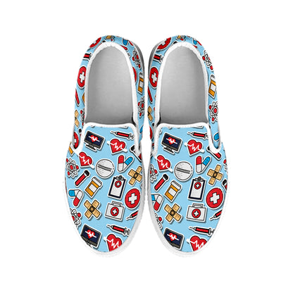 Colorful Medical Pattern Print White Slip On Shoes