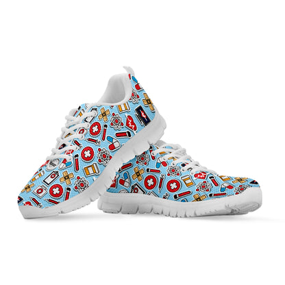 Colorful Medical Pattern Print White Sneakers