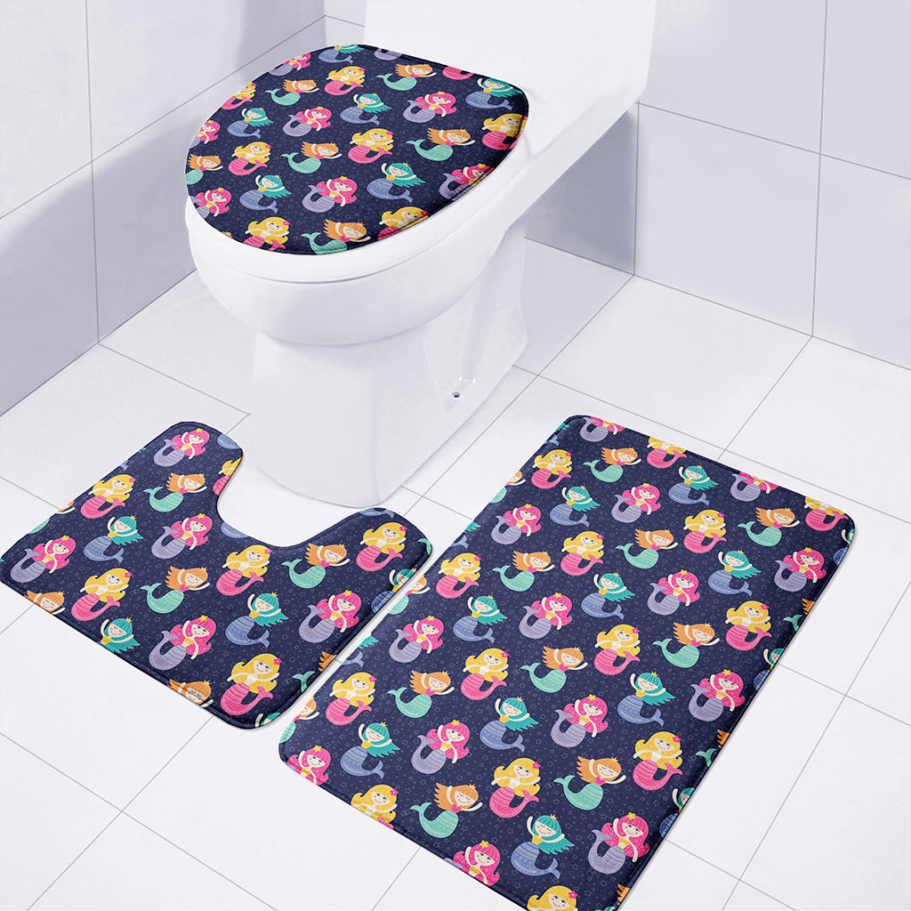Colorful Mermaid Pattern Print 3 Piece Bath Mat Set