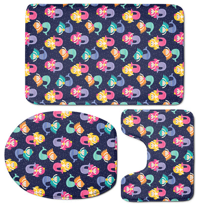 Colorful Mermaid Pattern Print 3 Piece Bath Mat Set
