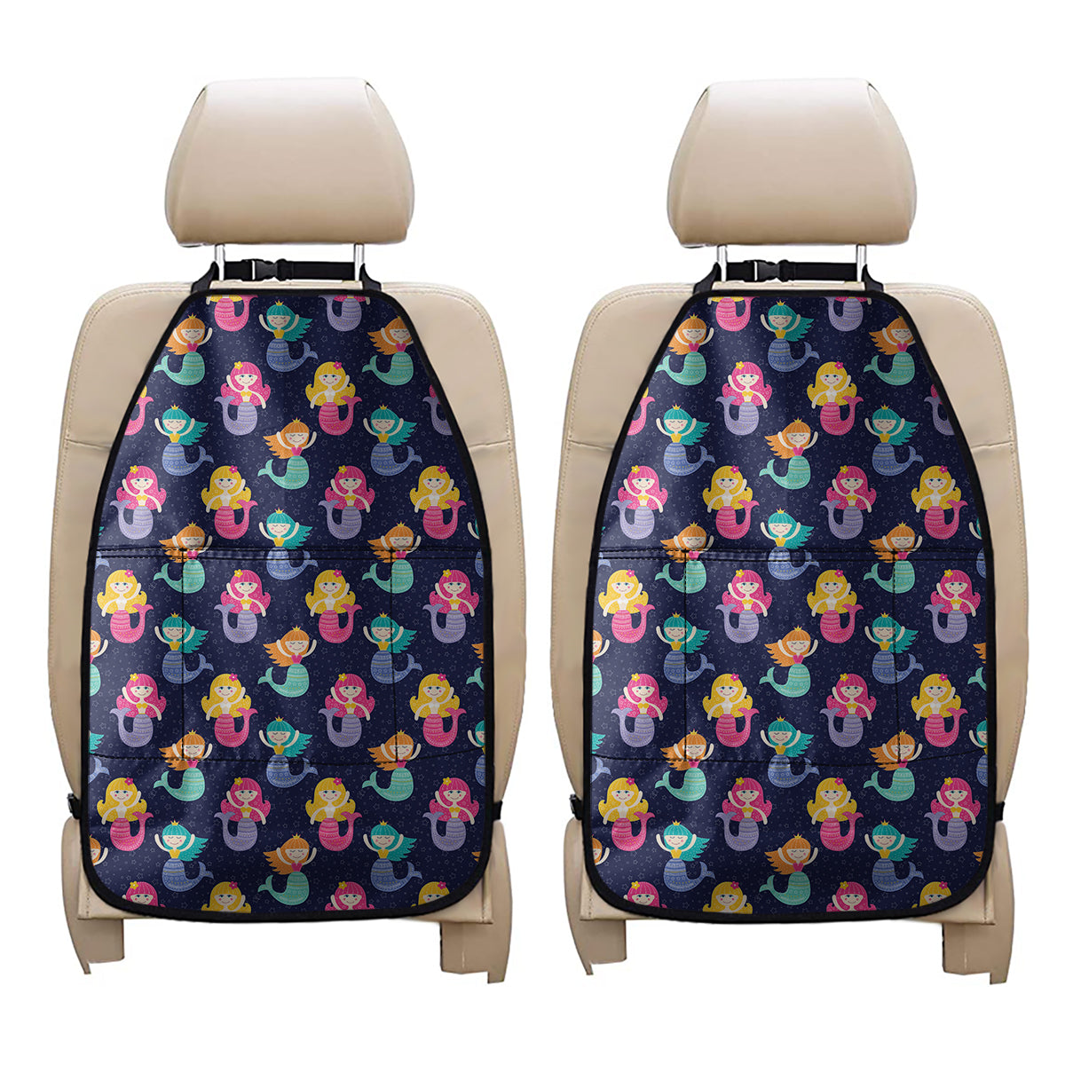 Colorful Mermaid Pattern Print Car Seat Organizers