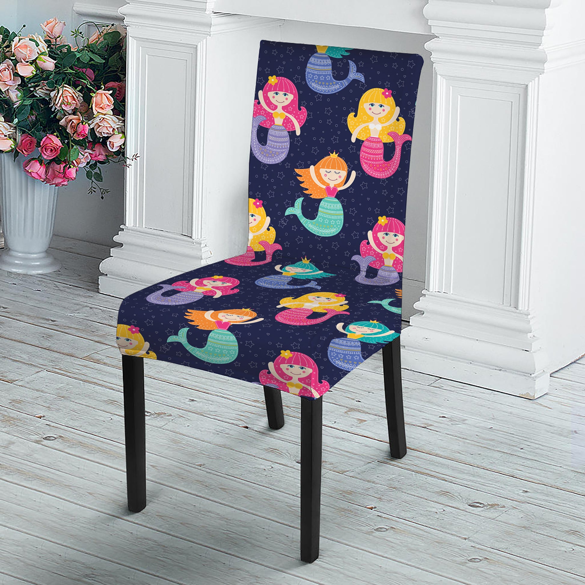 Colorful Mermaid Pattern Print Dining Chair Slipcover