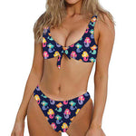 Colorful Mermaid Pattern Print Front Bow Tie Bikini