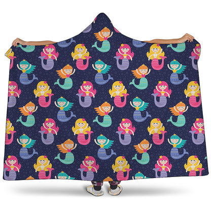 Colorful Mermaid Pattern Print Hooded Blanket