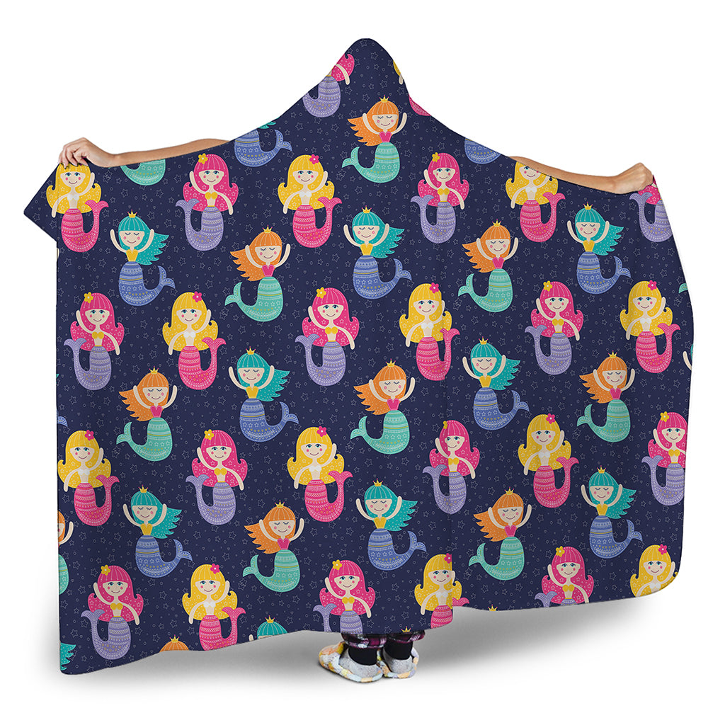 Colorful Mermaid Pattern Print Hooded Blanket