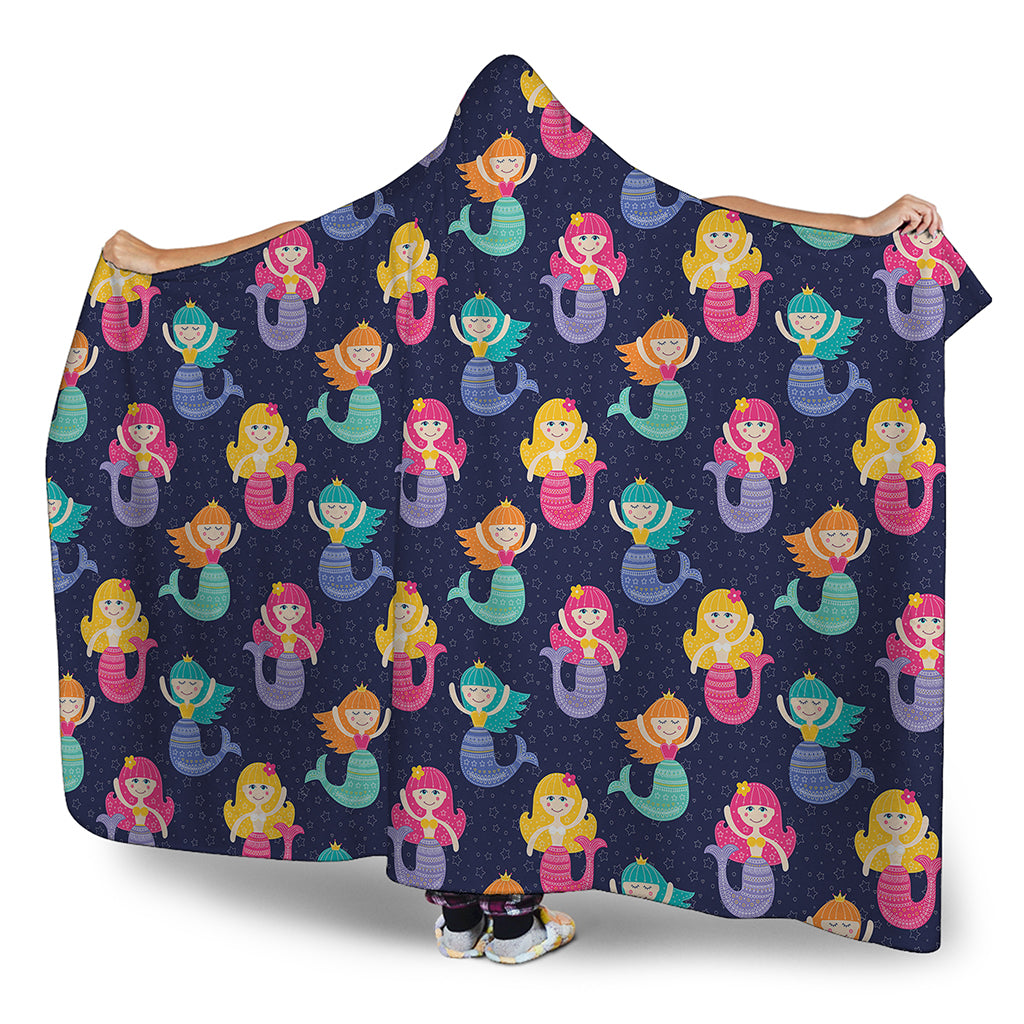 Colorful Mermaid Pattern Print Hooded Blanket