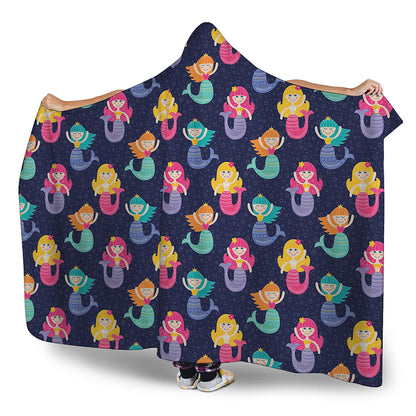 Colorful Mermaid Pattern Print Hooded Blanket