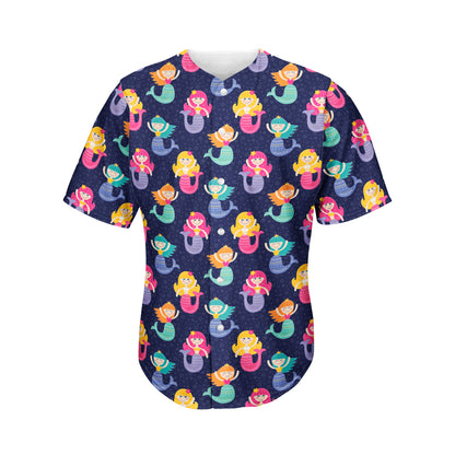 Colorful Mermaid Pattern Print Men's Baseball Jersey