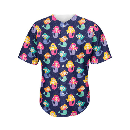 Colorful Mermaid Pattern Print Men's Baseball Jersey