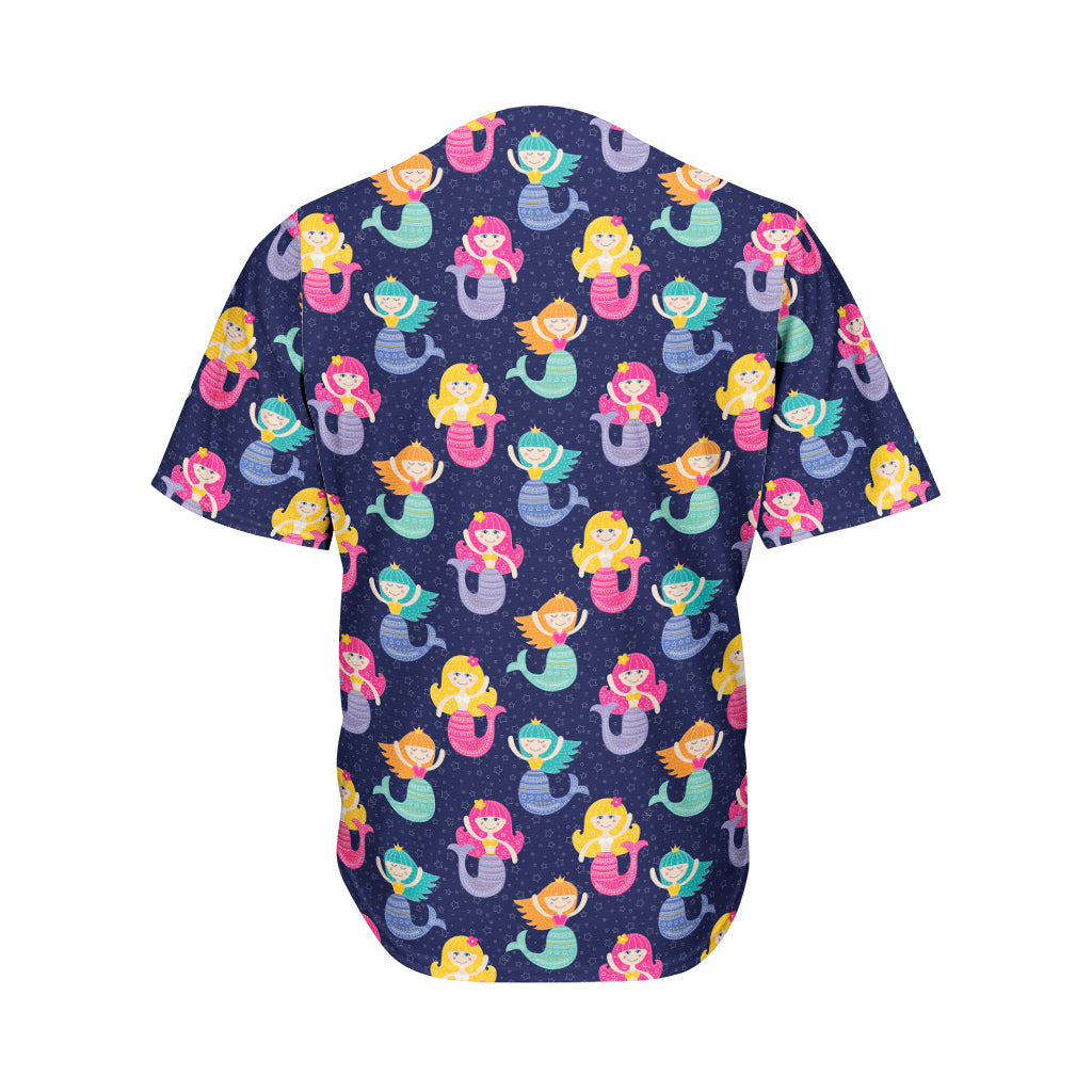 Colorful Mermaid Pattern Print Men's Baseball Jersey