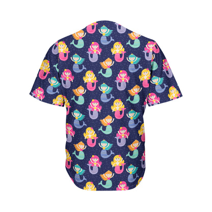 Colorful Mermaid Pattern Print Men's Baseball Jersey