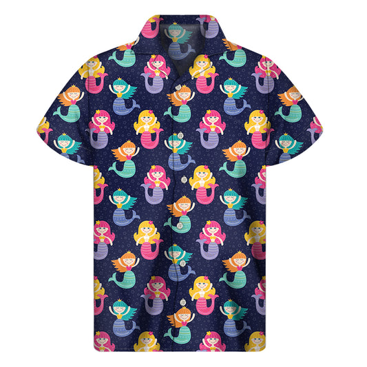Colorful Mermaid Pattern Print Men's Short Sleeve Shirt