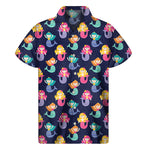 Colorful Mermaid Pattern Print Men's Short Sleeve Shirt