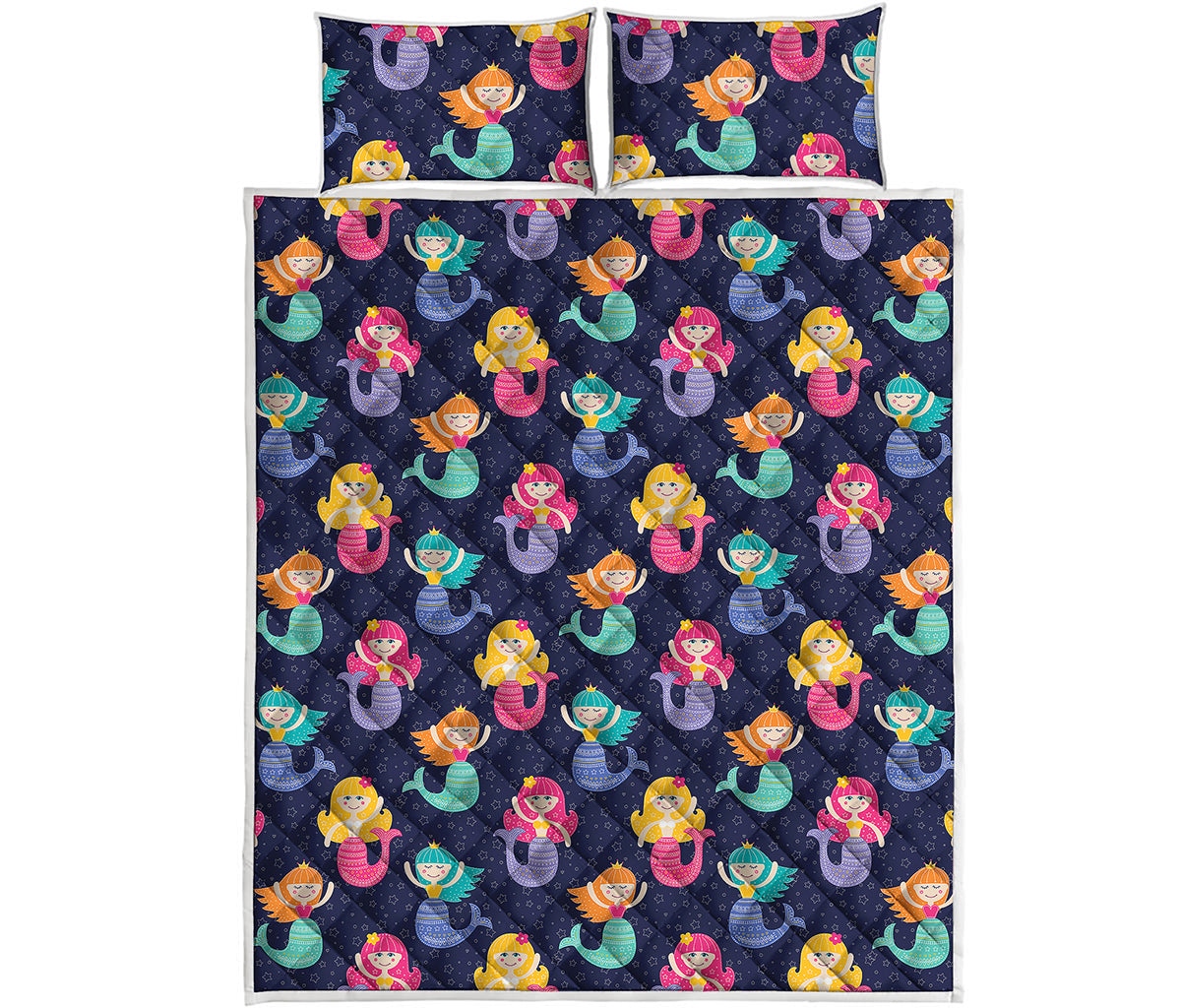 Colorful Mermaid Pattern Print Quilt Bed Set