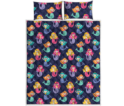 Colorful Mermaid Pattern Print Quilt Bed Set