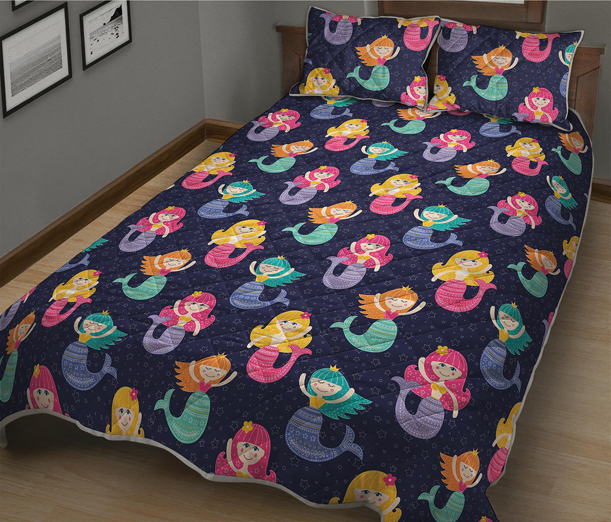 Colorful Mermaid Pattern Print Quilt Bed Set