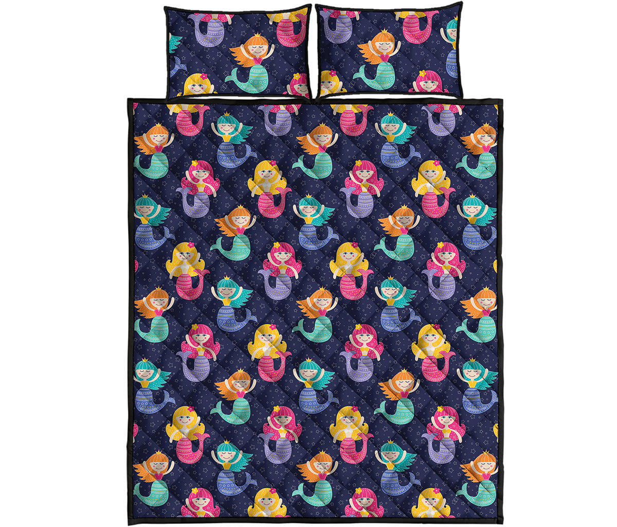 Colorful Mermaid Pattern Print Quilt Bed Set
