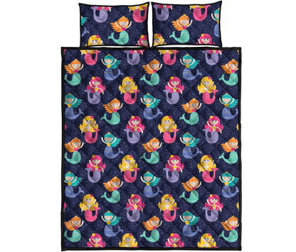 Colorful Mermaid Pattern Print Quilt Bed Set