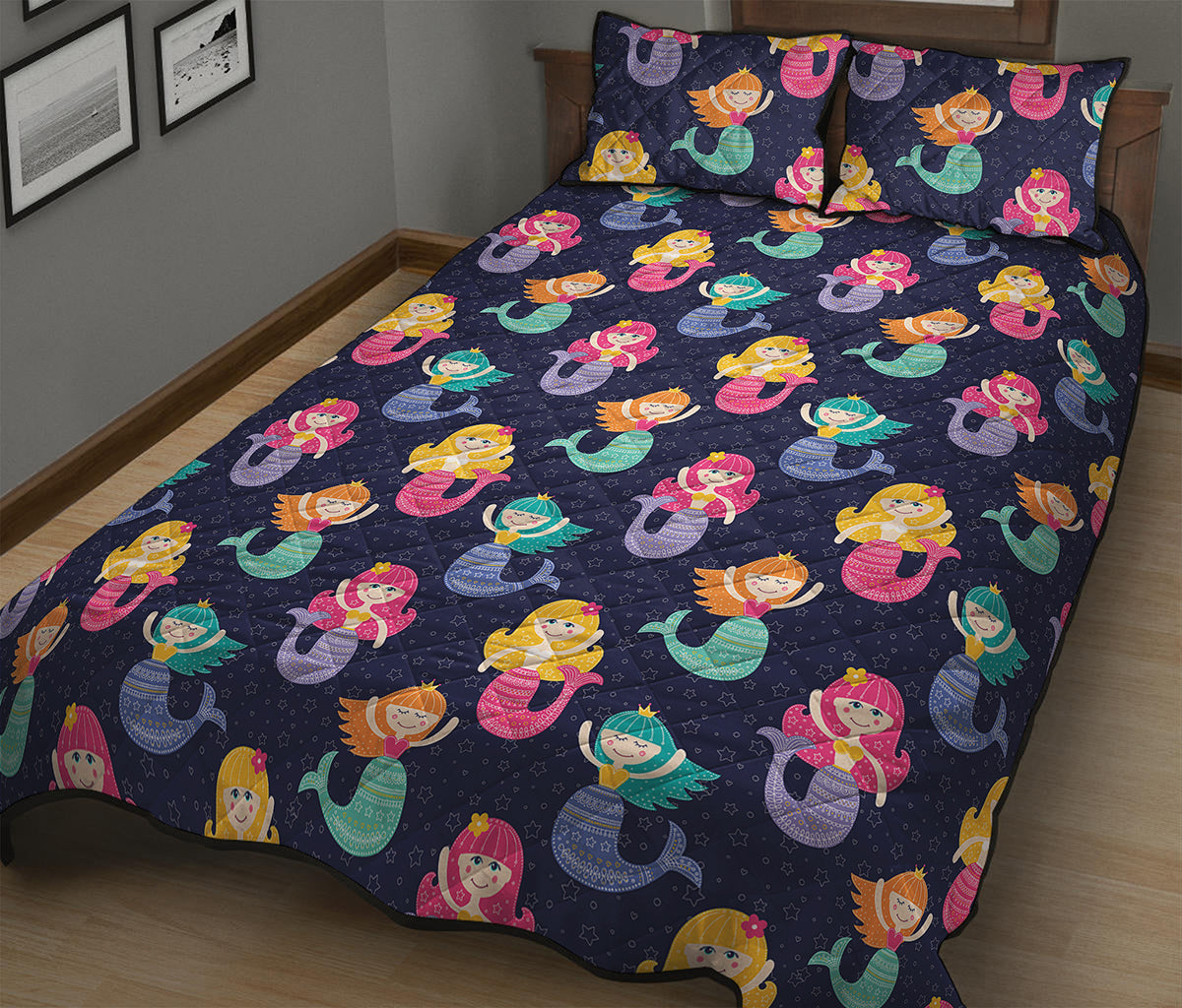 Colorful Mermaid Pattern Print Quilt Bed Set