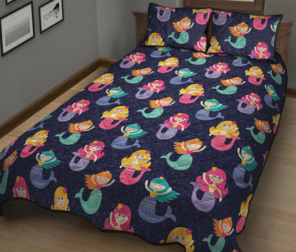 Colorful Mermaid Pattern Print Quilt Bed Set