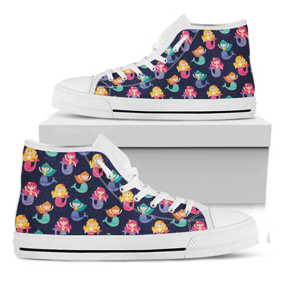 Colorful Mermaid Pattern Print White High Top Shoes