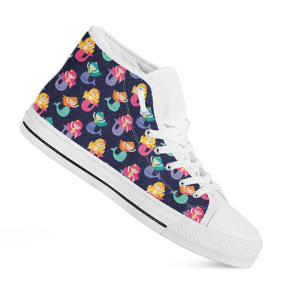 Colorful Mermaid Pattern Print White High Top Shoes