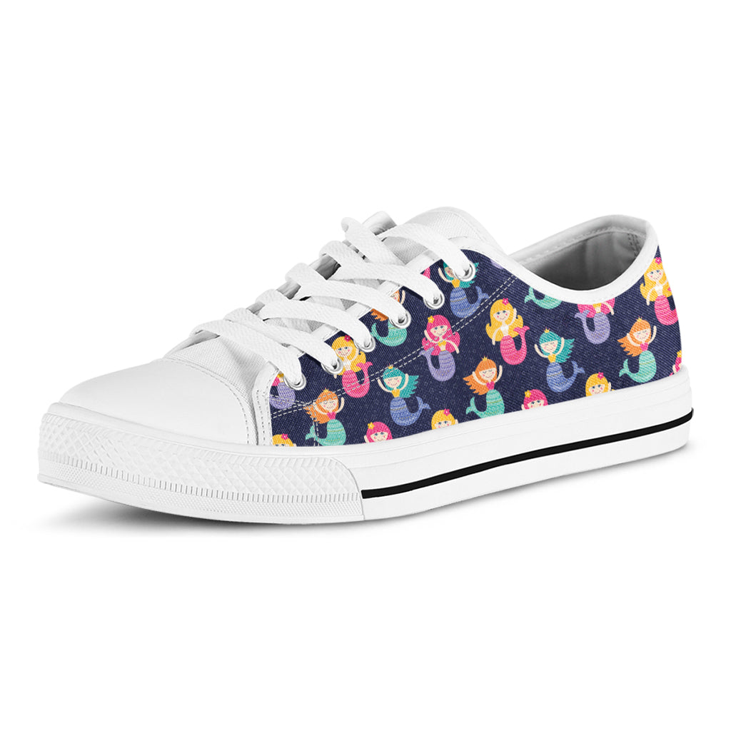 Colorful Mermaid Pattern Print White Low Top Shoes