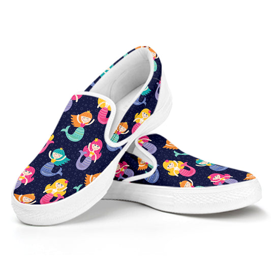 Colorful Mermaid Pattern Print White Slip On Shoes