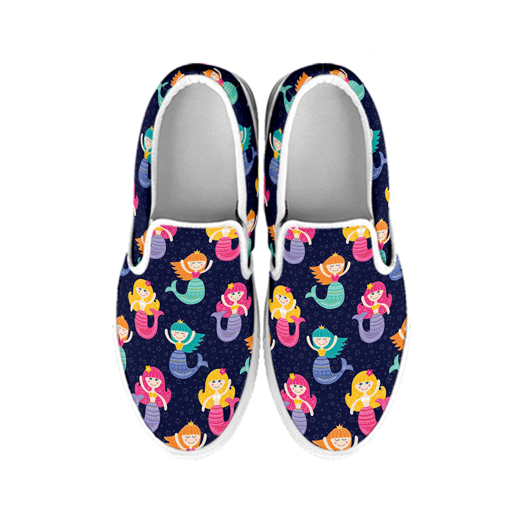 Colorful Mermaid Pattern Print White Slip On Shoes