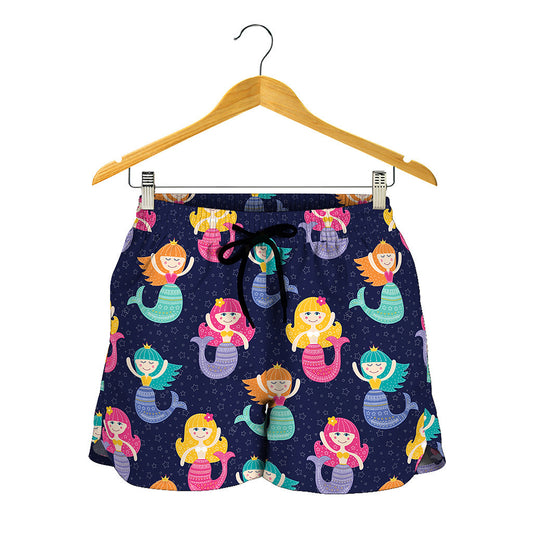 Colorful Mermaid Pattern Print Women's Shorts