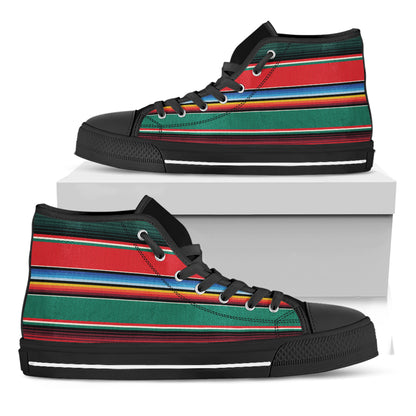 Colorful Mexican Blanket Pattern Print Black High Top Shoes