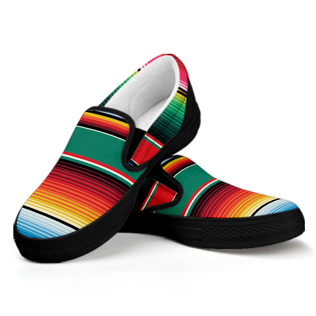 Colorful Mexican Blanket Pattern Print Black Slip On Shoes