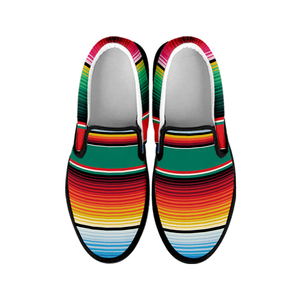 Colorful Mexican Blanket Pattern Print Black Slip On Shoes