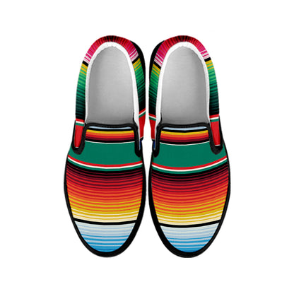 Colorful Mexican Blanket Pattern Print Black Slip On Shoes