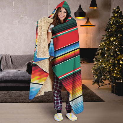 Colorful Mexican Blanket Pattern Print Hooded Blanket