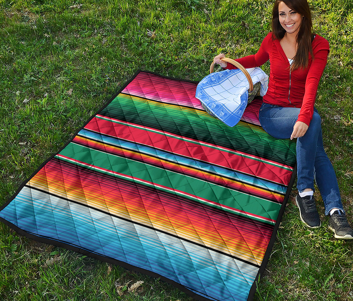 Colorful Mexican Blanket Pattern Print Quilt