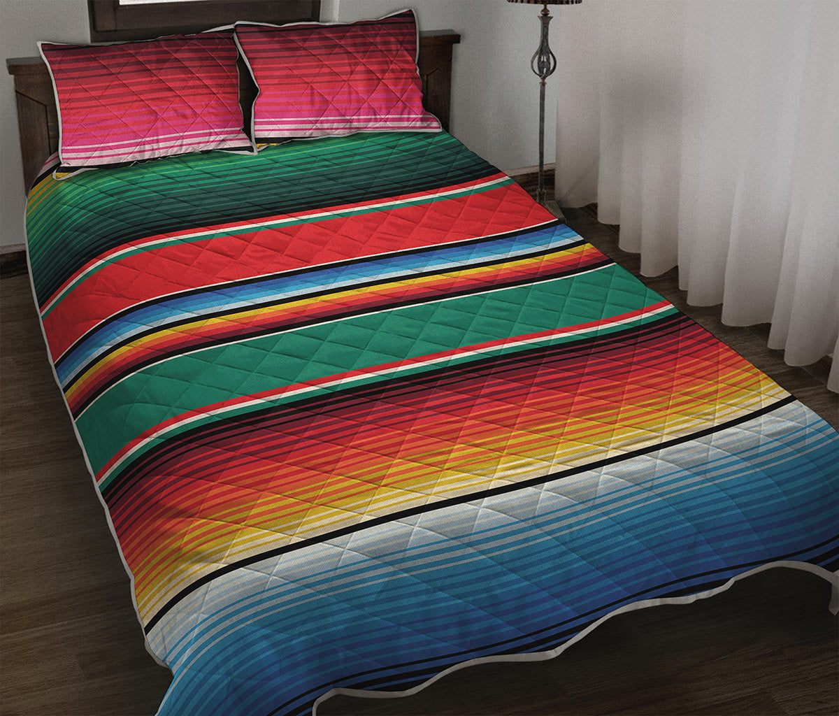 Colorful Mexican Blanket Pattern Print Quilt Bed Set