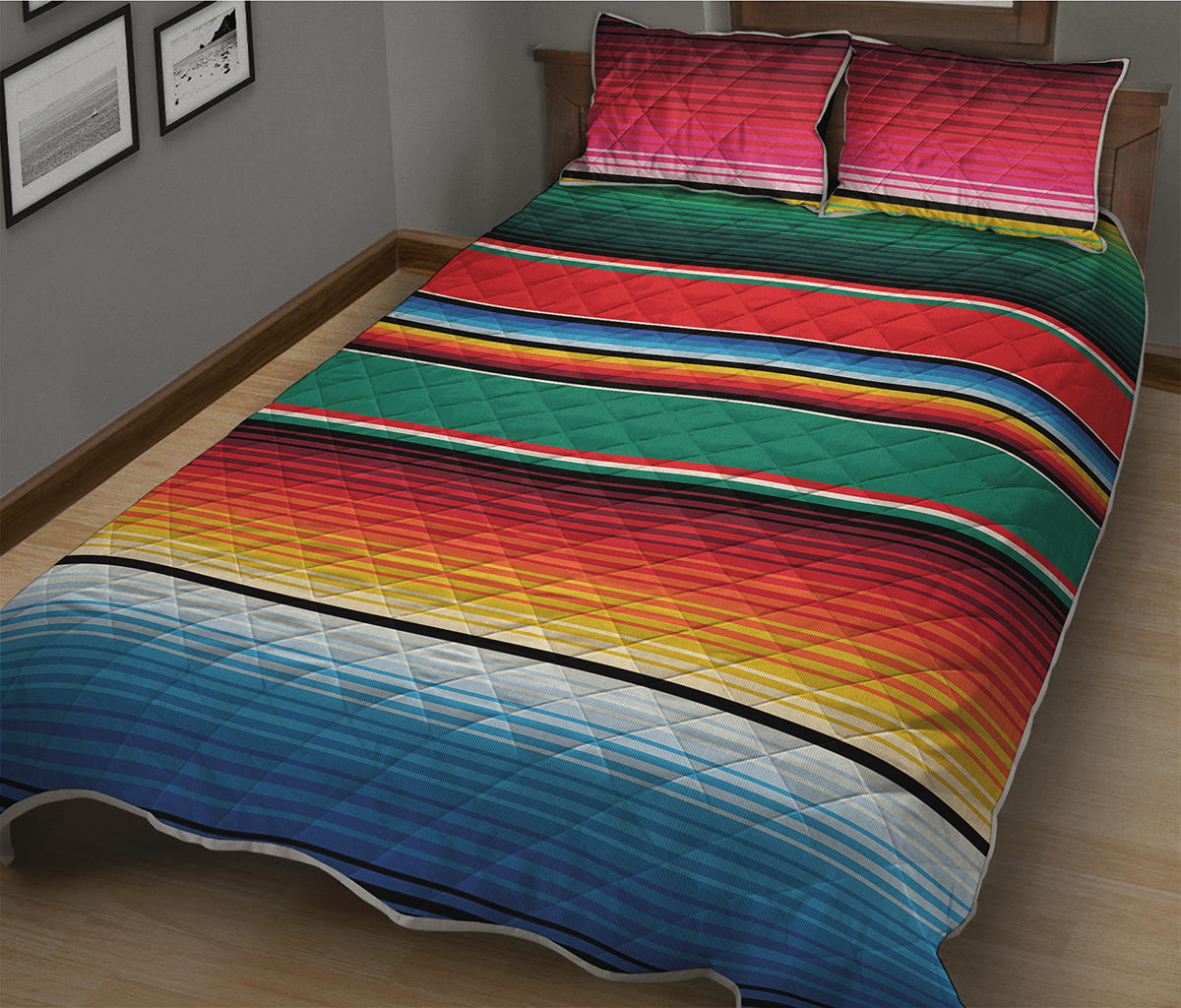 Colorful Mexican Blanket Pattern Print Quilt Bed Set