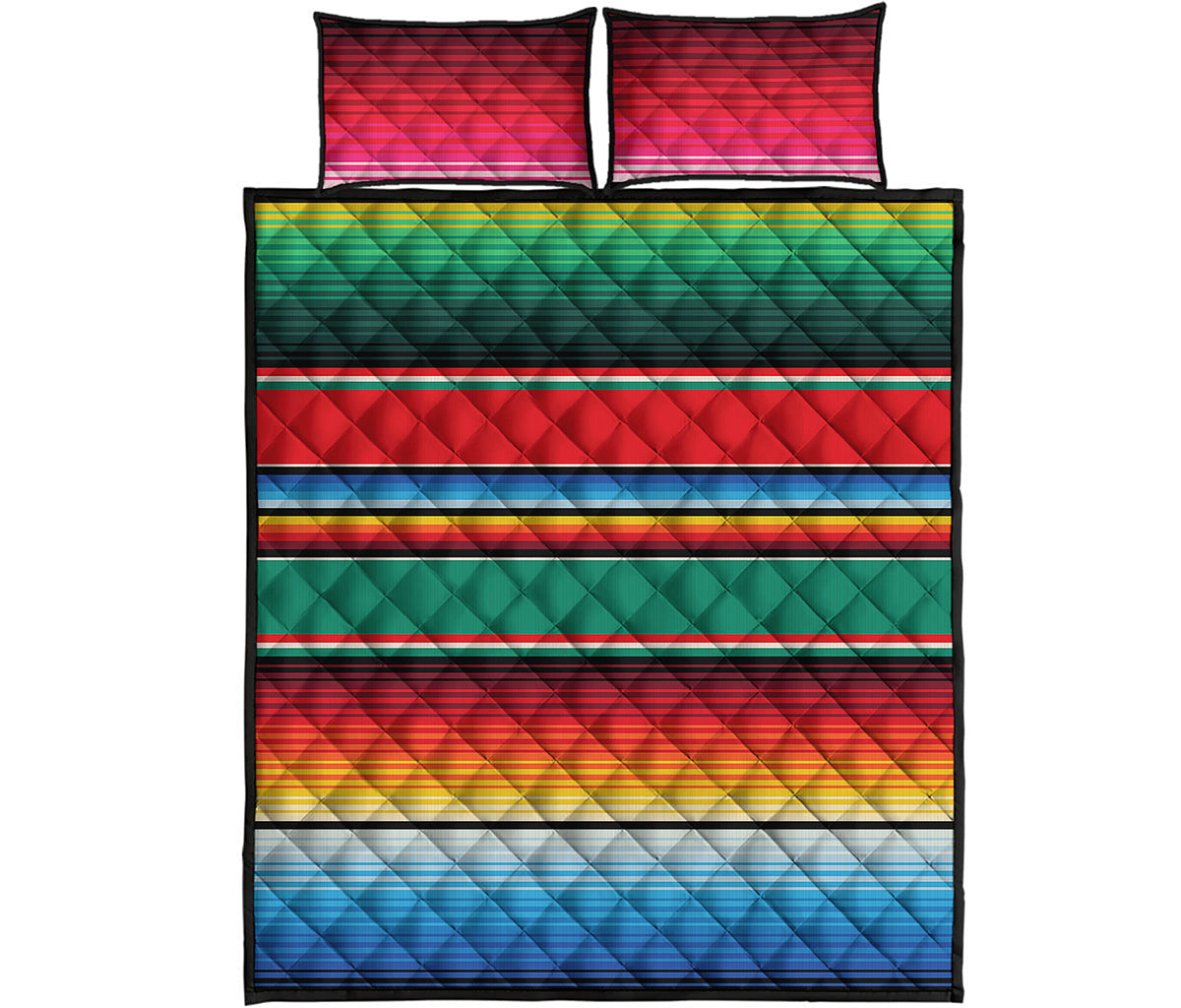 Colorful Mexican Blanket Pattern Print Quilt Bed Set