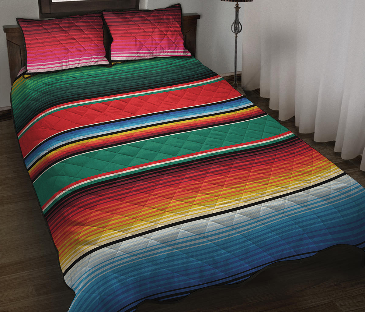 Colorful Mexican Blanket Pattern Print Quilt Bed Set