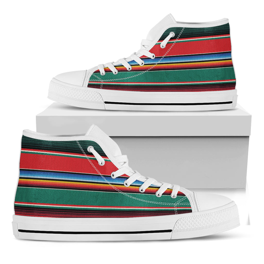 Colorful Mexican Blanket Pattern Print White High Top Shoes