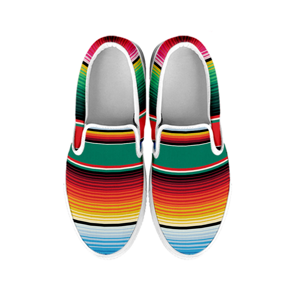Colorful Mexican Blanket Pattern Print White Slip On Shoes