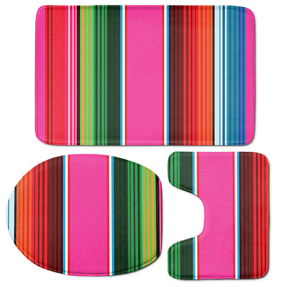 Colorful Mexican Blanket Stripe Print 3 Piece Bath Mat Set