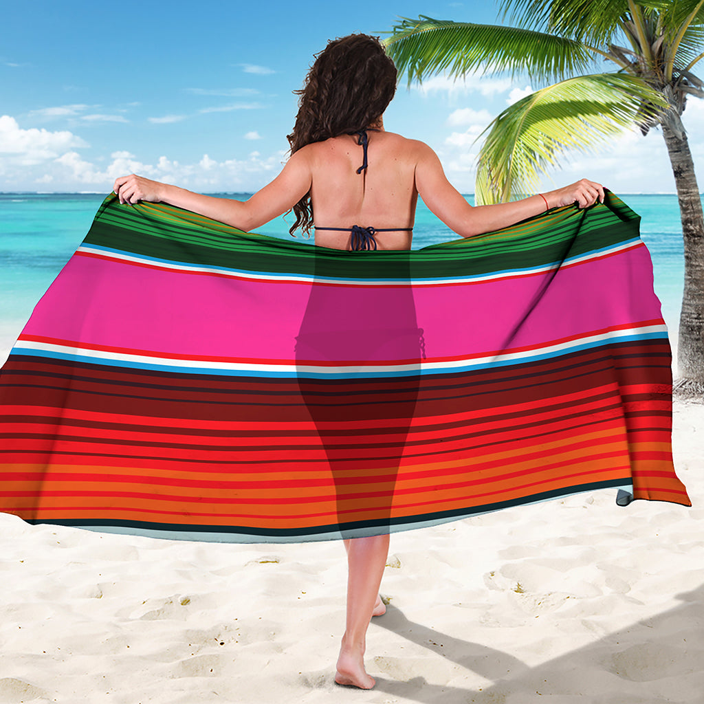 Colorful Mexican Blanket Stripe Print Beach Sarong Wrap