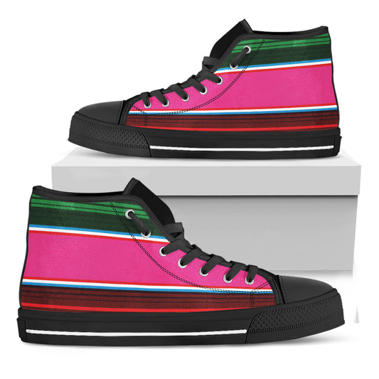 Colorful Mexican Blanket Stripe Print Black High Top Shoes