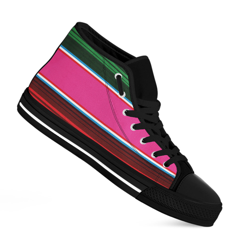 Colorful Mexican Blanket Stripe Print Black High Top Shoes