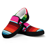 Colorful Mexican Blanket Stripe Print Black Slip On Shoes
