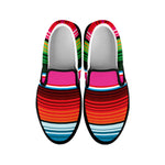 Colorful Mexican Blanket Stripe Print Black Slip On Shoes
