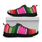 Colorful Mexican Blanket Stripe Print Black Sneakers